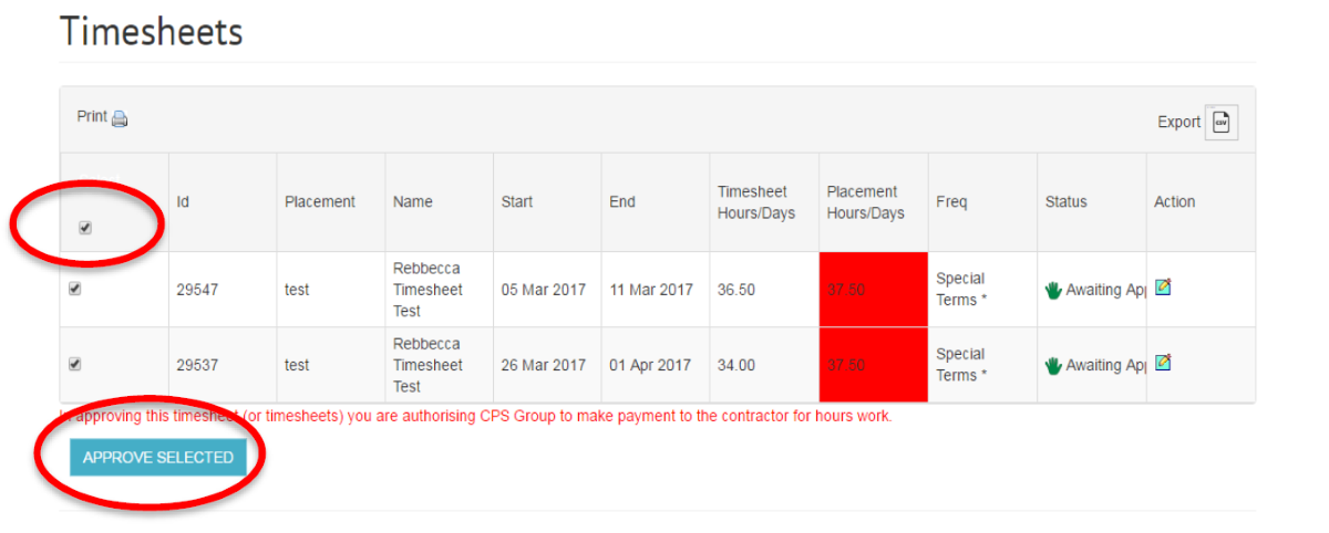 client timesheet approving timesheets