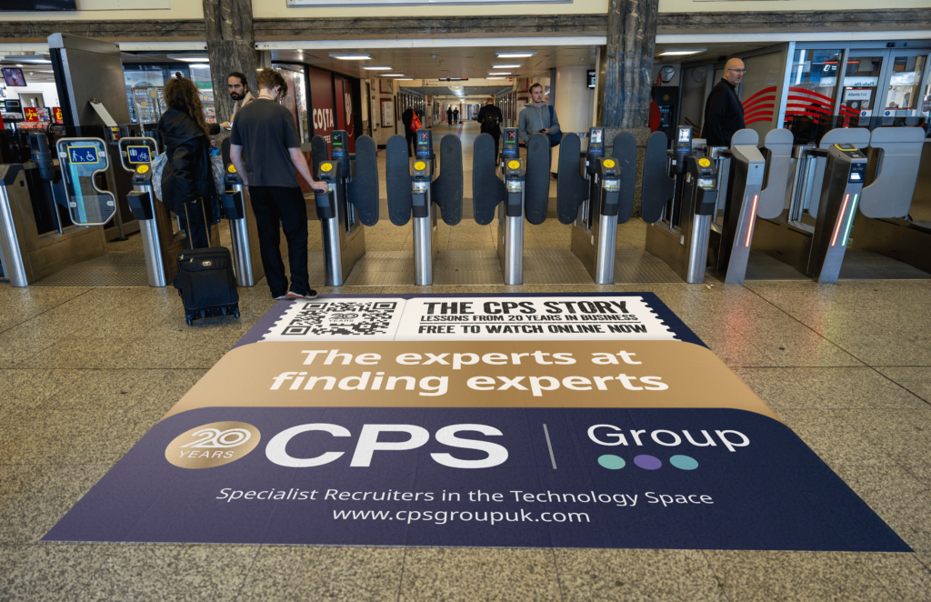 Cinema ticket style vinyl advertisement in train station 